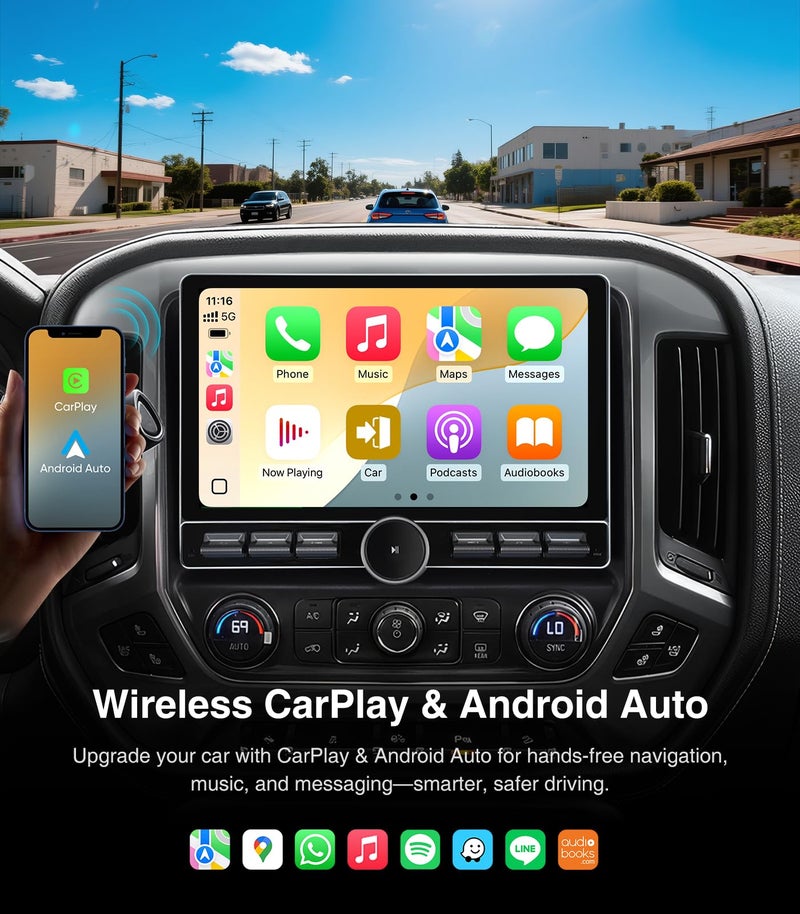 AINAVI Replacement Radio for Chevy Silverado GMC Sierra - Car Stereo Wireless Carplay Android Auto 2014-2018 QLED Touch Screen Radio Upgrade GPS Navigation Head Unit Knobs (Single Knob 4+64G) - Image 5