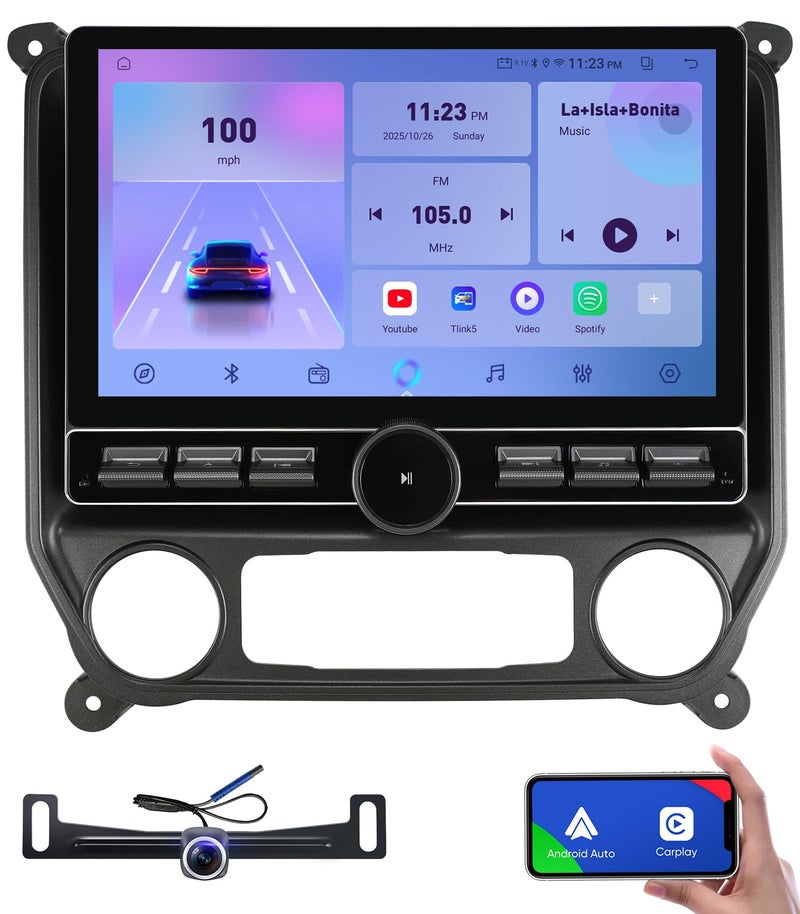AINAVI Replacement Radio for Chevy Silverado GMC Sierra - Car Stereo Wireless Carplay Android Auto 2014-2018 QLED Touch Screen Radio Upgrade GPS Navigation Head Unit Knobs (Single Knob 4+64G) - Image 1