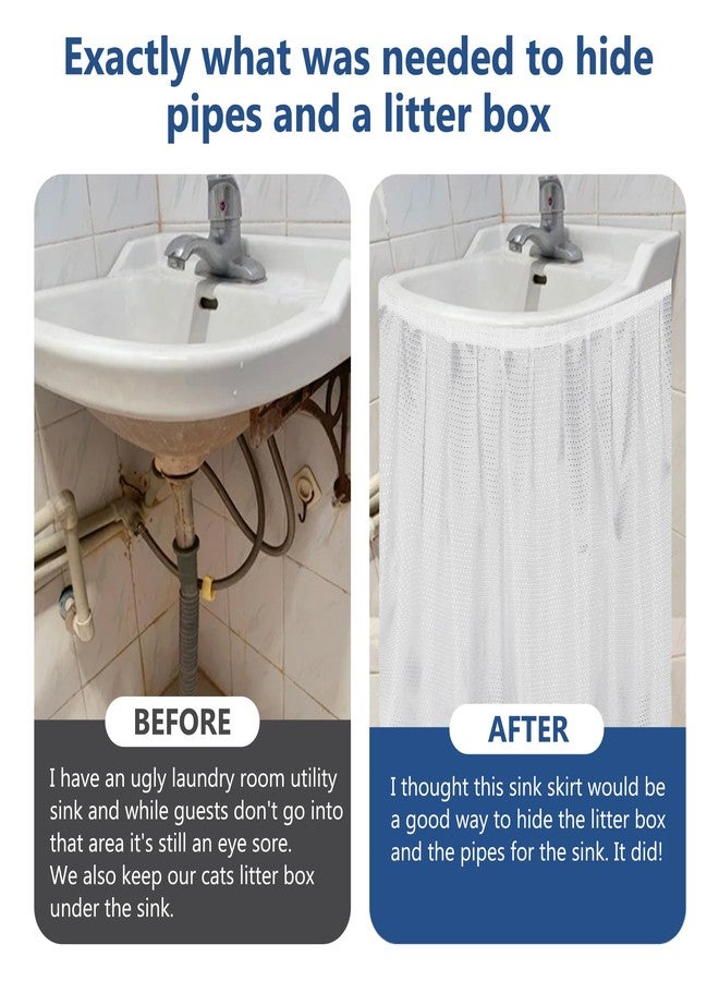 Varpotle Fabric Sink Skirt for Pedestal Sinks - Waterproof Under Sink Curtain Skirt to Hide Cleaning Supplies - Self-Adhesive, Easy Install, 55 x 32 Inch Bathroom Storage Solution (White) - Image 3