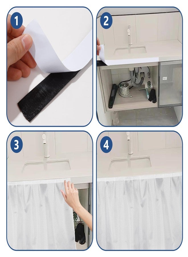 Varpotle Fabric Sink Skirt for Pedestal Sinks - Waterproof Under Sink Curtain Skirt to Hide Cleaning Supplies - Self-Adhesive, Easy Install, 55 x 32 Inch Bathroom Storage Solution (White) - Image 5