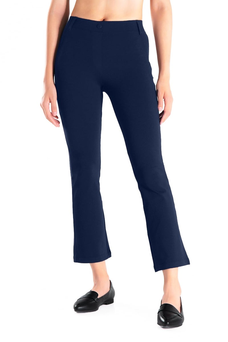 YogipaceBelt LoopsWomens Flare Cropped Dress Yoga Pants Capris Stretchy Work Ankle Pant23NavySize L - Image 2