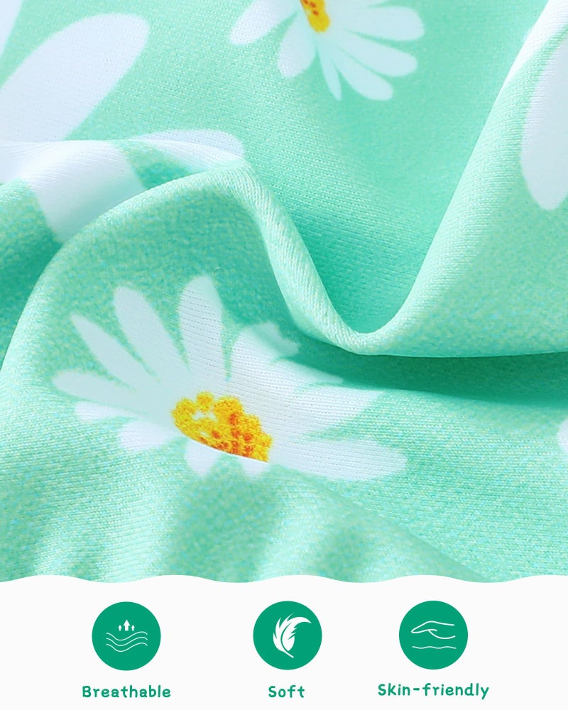 Mioglrie Baby Girl Bathing Suit Newborn Infant Swimsuit Girl 3-6 Months Two Piece Green Dasiy Swimwear Summer Beach Baby Bikini Tankini Hat Outfits Set - Image 5