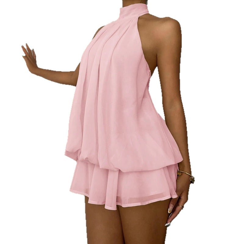 Solid Color Halter Neck Tie Waist Beach Dress - Image 5