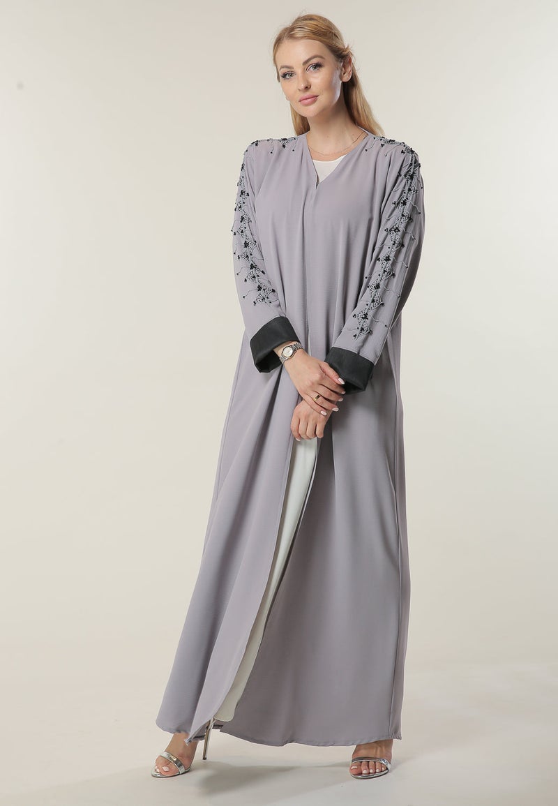 Moistreet Embellished Open Abaya - Image 1