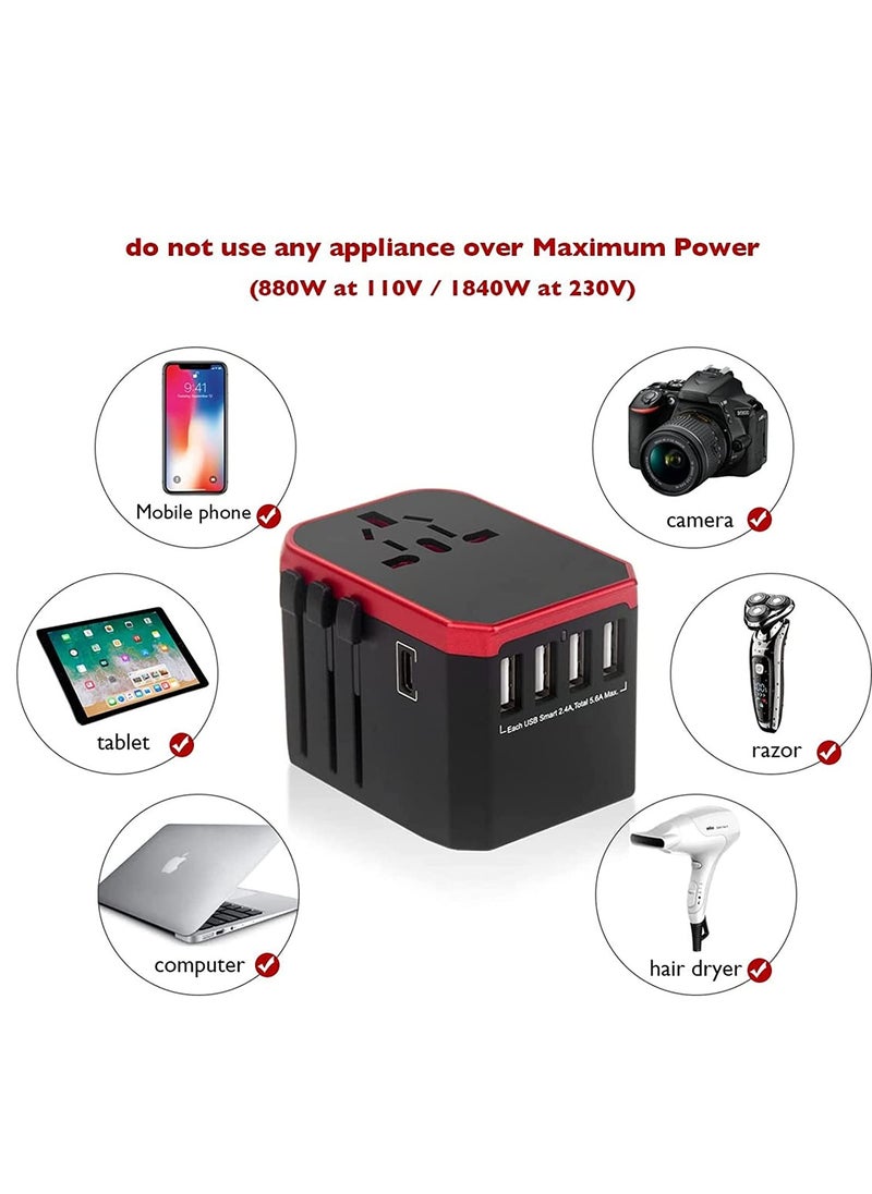Generic Worldwide Universal Travel Power Adapter, 1500w Multifunctional International Power Converter with 5.6A Power and 3.0A USB Type-C , Child Safety Door, Global Ac Outlet, For Travel To Asia, Europe, A  - Image 3