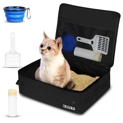 Petskd Portable Cat Travel Litter Box with Lid and 10 pcs Disposable Liner Bags LeakProof and Collapsible Cat Travel Essentials for Car Hotel Airplane and Other Outdoor UseBlack - Image 1