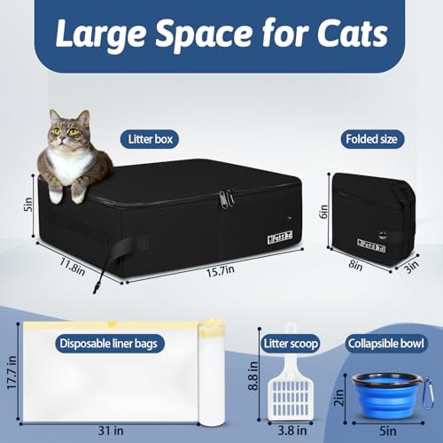 Petskd Portable Cat Travel Litter Box with Lid and 10 pcs Disposable Liner Bags LeakProof and Collapsible Cat Travel Essentials for Car Hotel Airplane and Other Outdoor UseBlack - Image 3