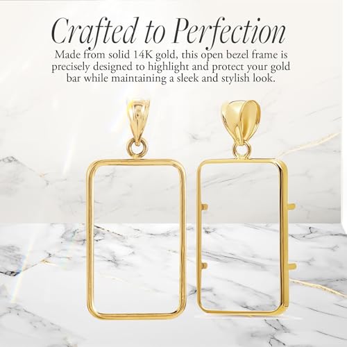 Roy Rose Jewelry 14K Gold Tab Back Open Bezel Frame Pendant for Swiss Pamp Suisse Credit Bar | Gold Charm for Jewelry Making, Bezel Necklace, & Pendant Necklace Kit for Unique Jewelry Accessories - 1g - Image 2