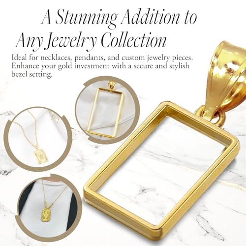 Roy Rose Jewelry 14K Gold Tab Back Open Bezel Frame Pendant for Swiss Pamp Suisse Credit Bar | Gold Charm for Jewelry Making, Bezel Necklace, & Pendant Necklace Kit for Unique Jewelry Accessories - 1g - Image 5
