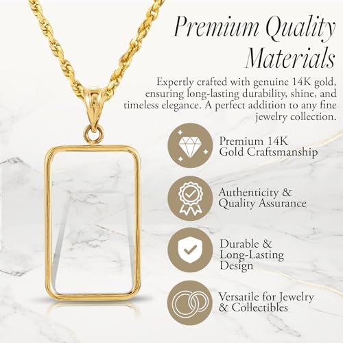 Roy Rose Jewelry 14K Gold Tab Back Open Bezel Frame Pendant for Swiss Pamp Suisse Credit Bar | Gold Charm for Jewelry Making, Bezel Necklace, & Pendant Necklace Kit for Unique Jewelry Accessories - 1g - Image 3