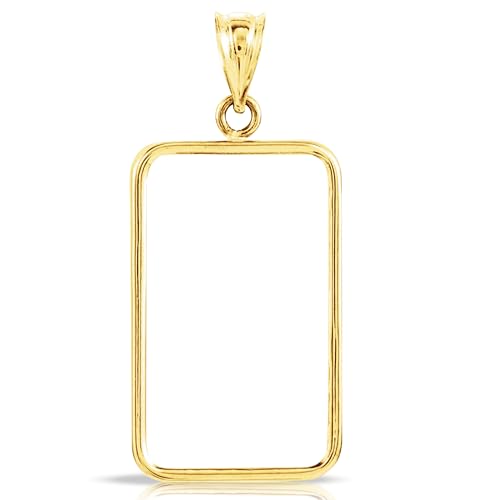 Roy Rose Jewelry 14K Gold Tab Back Open Bezel Frame Pendant for Swiss Pamp Suisse Credit Bar | Gold Charm for Jewelry Making, Bezel Necklace, & Pendant Necklace Kit for Unique Jewelry Accessories - 1g - Image 1