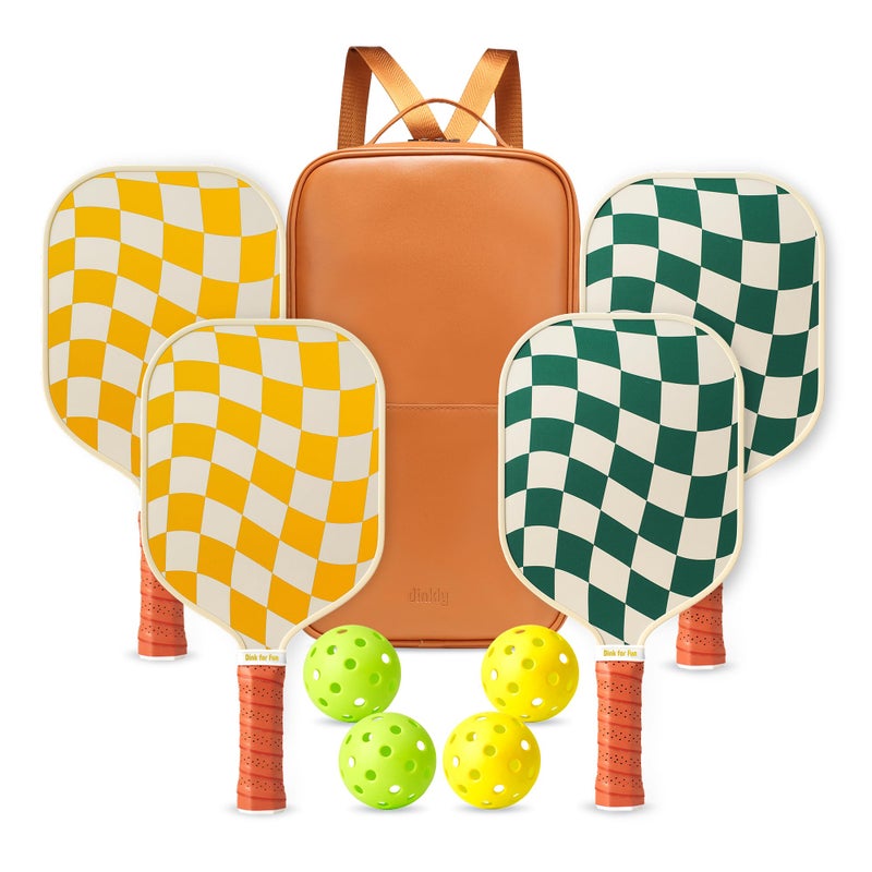 Dinkly Pickleball Paddles Set of 4 - USAPA Approved Graphite Lightweight Racket, 4 Pickleball Rackets, 4 Outdoor Balls and 1 Mesh Bag, Aesthetic Pickle Ball Set Gift for Men Women Beginners, Green Check - Image 1