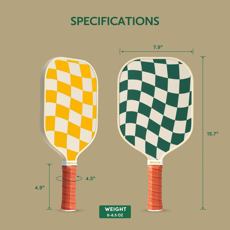 Dinkly Pickleball Paddles Set of 4 - USAPA Approved Graphite Lightweight Racket, 4 Pickleball Rackets, 4 Outdoor Balls and 1 Mesh Bag, Aesthetic Pickle Ball Set Gift for Men Women Beginners, Green Check - Image 5