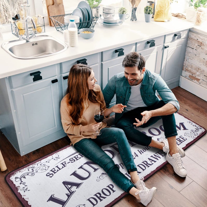 EYECY Laundry Room Long Mat Area Rug Non-Slip Floor Mat Waterproof Farmhouse Carpet for Kitchen 40" x 20"(White-1) - Image 2