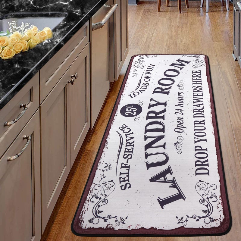 EYECY Laundry Room Long Mat Area Rug Non-Slip Floor Mat Waterproof Farmhouse Carpet for Kitchen 40" x 20"(White-1) - Image 4