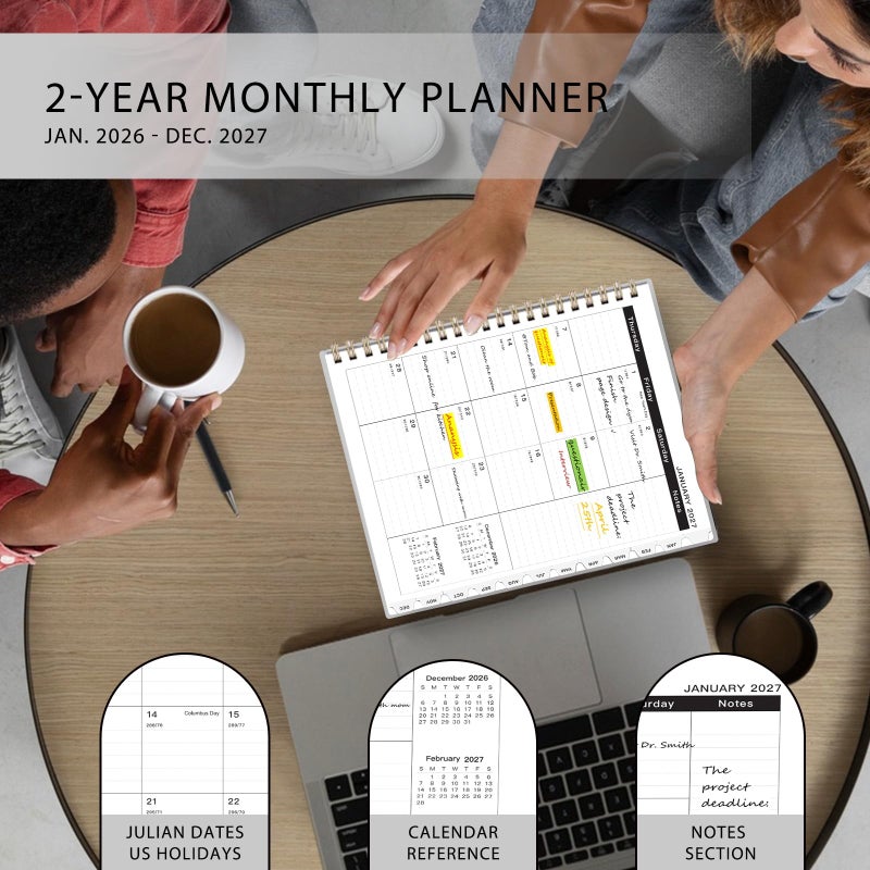 Ymumuda 2026 Planner-2 Year Monthly Planner 2026-2027, JAN.2026 - DEC.2027, 8.5" x 11", 26-27 Monthly Calendar,Large Planner with Spiral Bound, 24 Months Perfect for School OfficeSchedule- Grey - Image 2