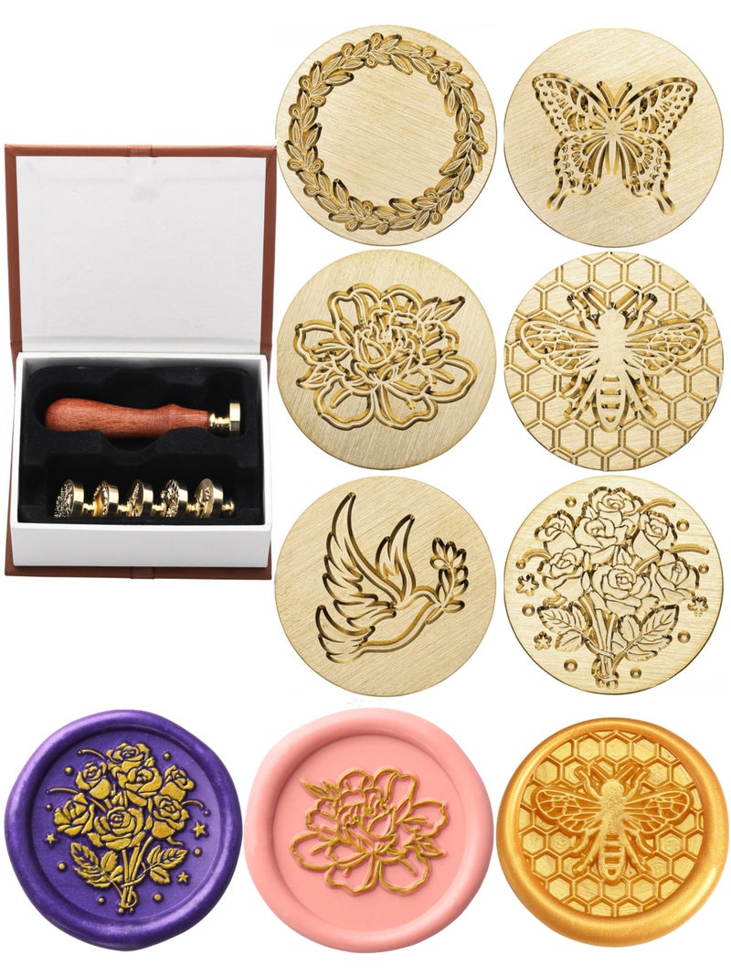 Yoption Wax Seal Stamp Gift Box Kit, 6 Pieces Flowers and Animals Sealing Wax Stamp Heads with 1 Wooden Hilt Set, Wax Stamp Kit for Envelopes Invitation Card Gift Decoration (Nature Series) - Image 1