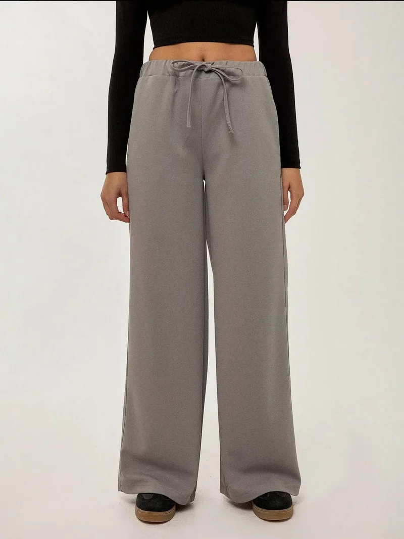HICCUP Grey High Waist Wide Leg Sweatpants for Women | Best Price UAE