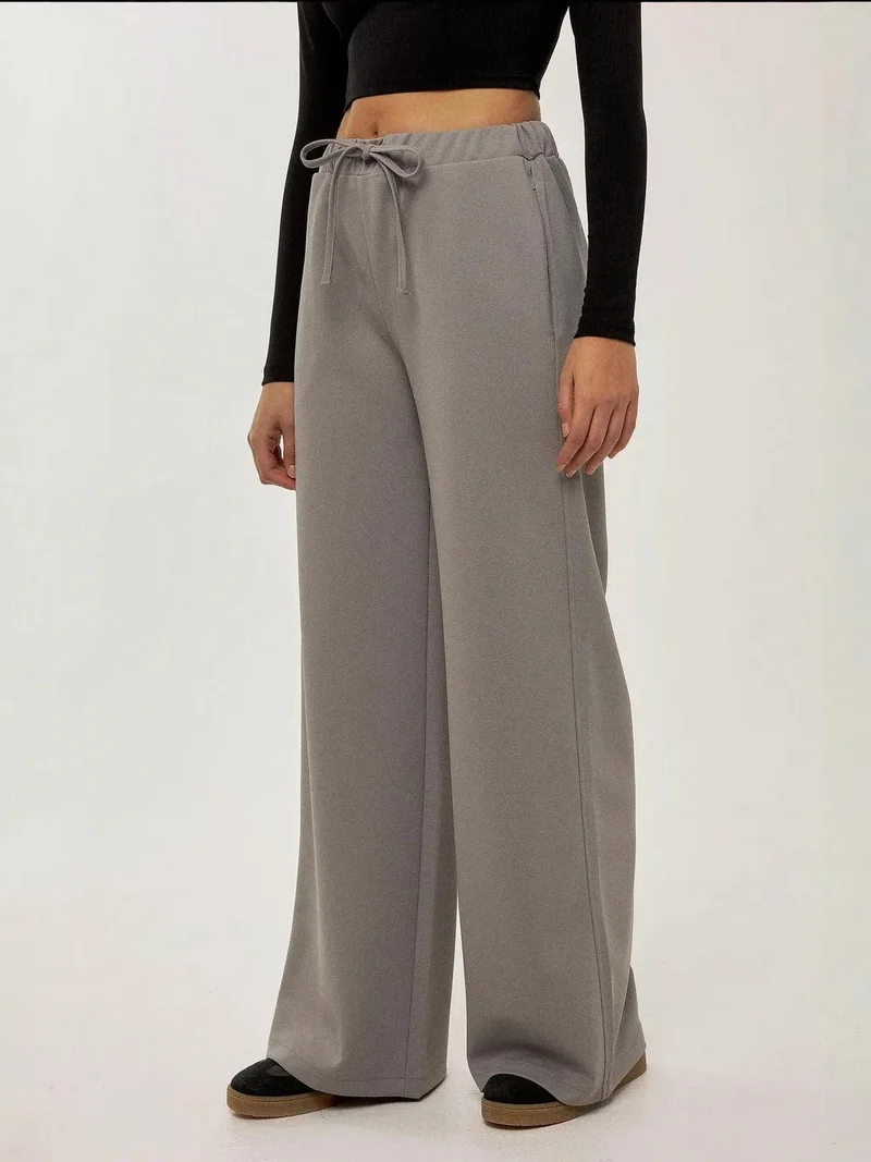 HICCUP Grey High Waist Wide Leg Sweatpants for Women | Best Price UAE