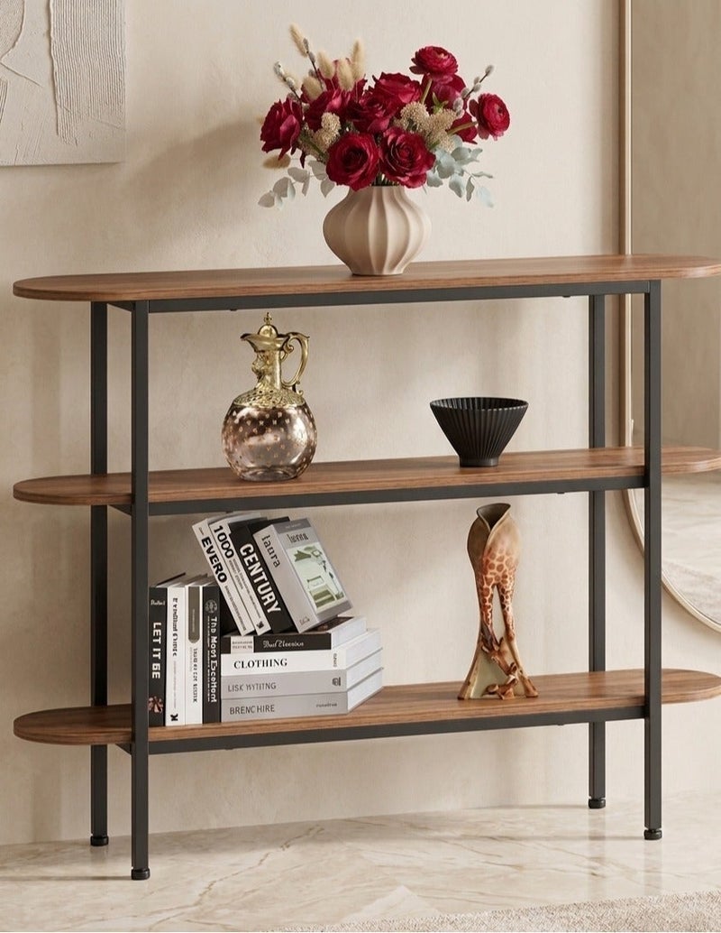 AGD 3-Tier Multipurpose Console Table for Living Room, Office, Entryway, Sofa Table 110*25*86cm/Brown - Image 2