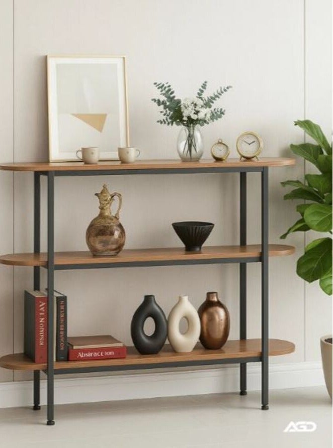 AGD 3-Tier Multipurpose Console Table for Living Room, Office, Entryway, Sofa Table 110*25*86cm/Brown - Image 4