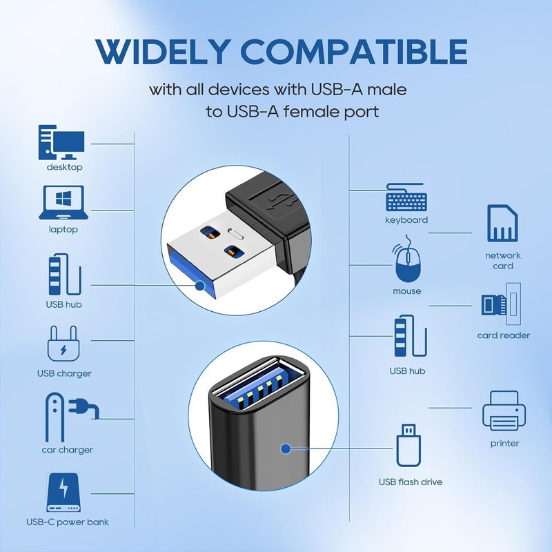 كاست ويف 4 قطع كابل تمديد USB 3.0 بزاوية 90 درجة، محول تمديد كابل USB قصير من ذكر إلى أنثى، زاوية رأسية لأعلى ولأسفل، زاوية أفقية لليسار ولليمين لشاشة العرض والطابعة وكابل الشحن ووحدة تحكم الألعاب - Image 4