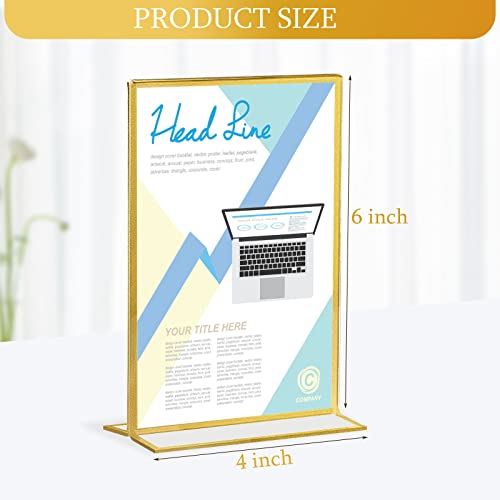 Hoteam حامل لافتات أكريليك شفاف 24 حزمة 4 × 6 مع حدود ذهبية، إطار صور ذهبي، رقم طاولة زفاف مزدوج الجوانب، حوامل قائمة أكريليك لطاولة الزفاف، لافتة مطعم، عرض صور - Image 2