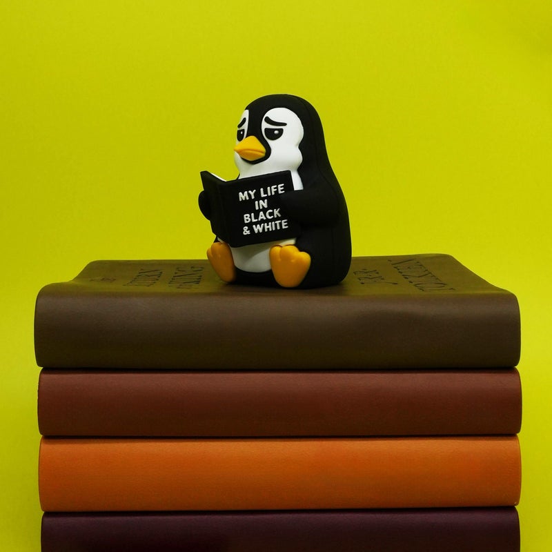 GOOFBALLS Little Readers â€“ Cute Figurines for Bookshelves, Desks, Terrariums & Home Decor â€“ Book-Loving Animal Statues - Penguin - Image 4