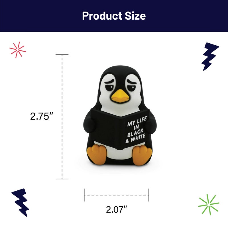 GOOFBALLS Little Readers â€“ Cute Figurines for Bookshelves, Desks, Terrariums & Home Decor â€“ Book-Loving Animal Statues - Penguin - Image 3