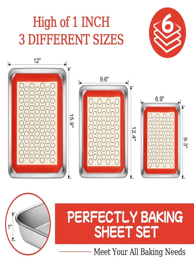 CEKEE Baking Sheet with Silicone Baking Mat Set,CEKEE Stainless Steel Baking Sheet Pan Tray, Cookie Sheets for Baking, 6PCS Baking Supplies Bakeware Sets for Oven Making Cookies, Macaroons, Bread - Image 2