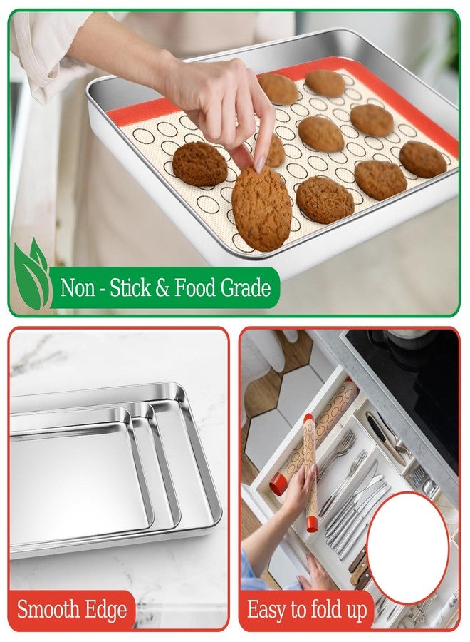CEKEE Baking Sheet with Silicone Baking Mat Set,CEKEE Stainless Steel Baking Sheet Pan Tray, Cookie Sheets for Baking, 6PCS Baking Supplies Bakeware Sets for Oven Making Cookies, Macaroons, Bread - Image 5
