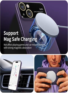 ESCASE Magnetic Matte PC Case for iphone 15, MagSafe Compatible, Camera Lens Tempered Glass Protection, Compatible with (2023) iphone 15  6.1 Inch Cover-Purple  - Image 3