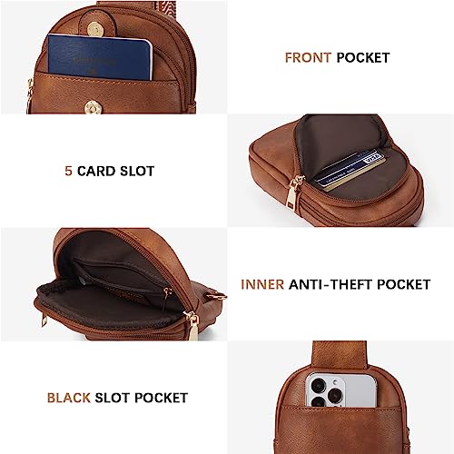 BOSTANTEN Small Sling Bag Crossbody Bags for Women Crossbody Trendy Purse Leather Chest Bag, Brown - Image 4