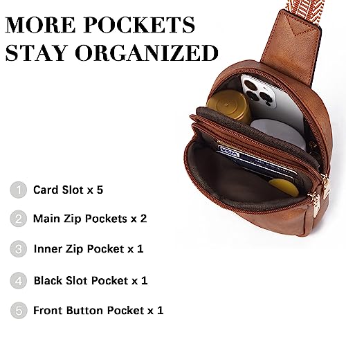 BOSTANTEN Small Sling Bag Crossbody Bags for Women Crossbody Trendy Purse Leather Chest Bag, Brown - Image 3