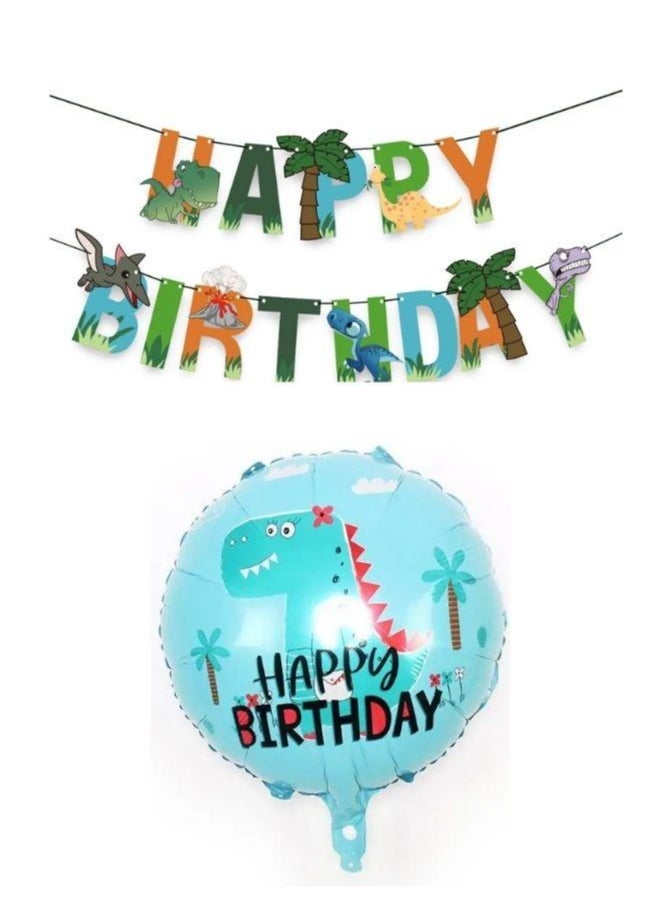 Generic - Dinosaur Birthday Party Decorations Set - Cute Dinosaur Balloons, Happy Birthday Banner, Confetti, Green Latex Balloons, Dinosaur and Leaf Foil Balloon| Dinosaur Party Supplies for Baby Shower and Kid - Image 1