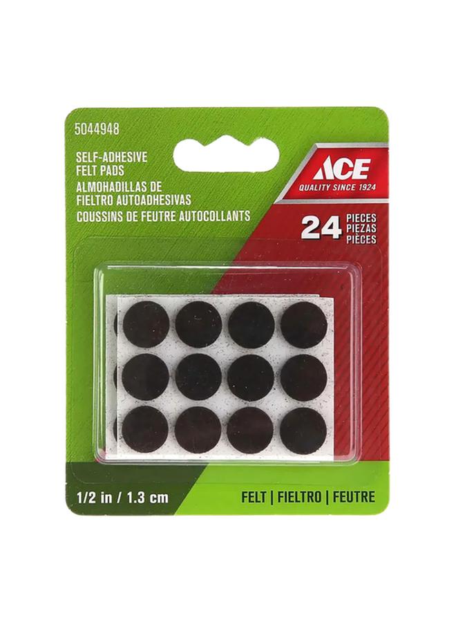 ACE 24-Piece Sturdy High-Quality Self-Adhesive Protective Felt Pads Brown 1.3cm - Image 1
