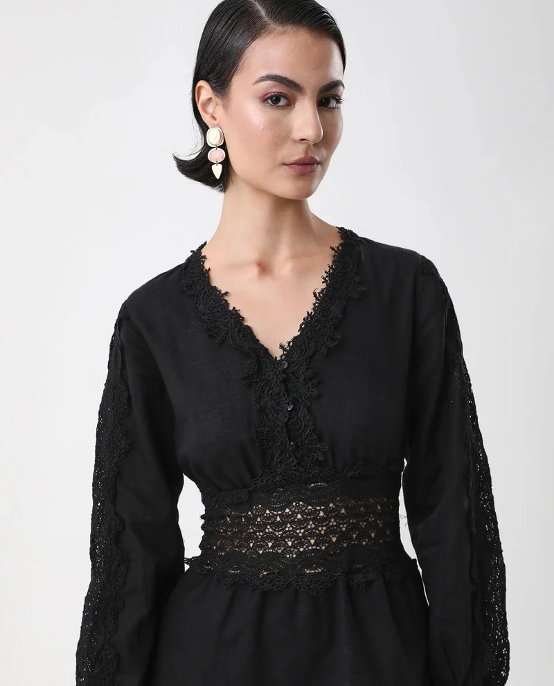 ريريزم Women's Embroidered Lace Work Mini Dress