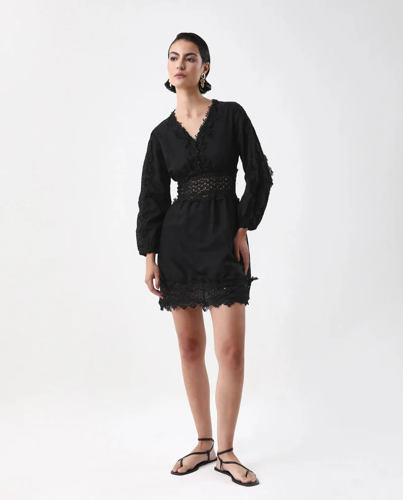 ريريزم Women's Embroidered Lace Work Mini Dress