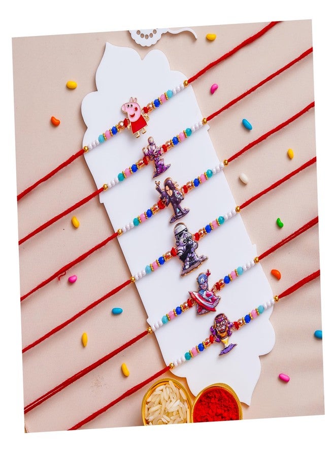 Pride Store Stylish Cartoon Character Kids Rakhi Set with Tilak Pack and Greeting Card for Brother, Sister, Baby Boy, Baby Girl, Chhota Bhai (4293-kids-PEPA-A-AST-6U) - Image 1