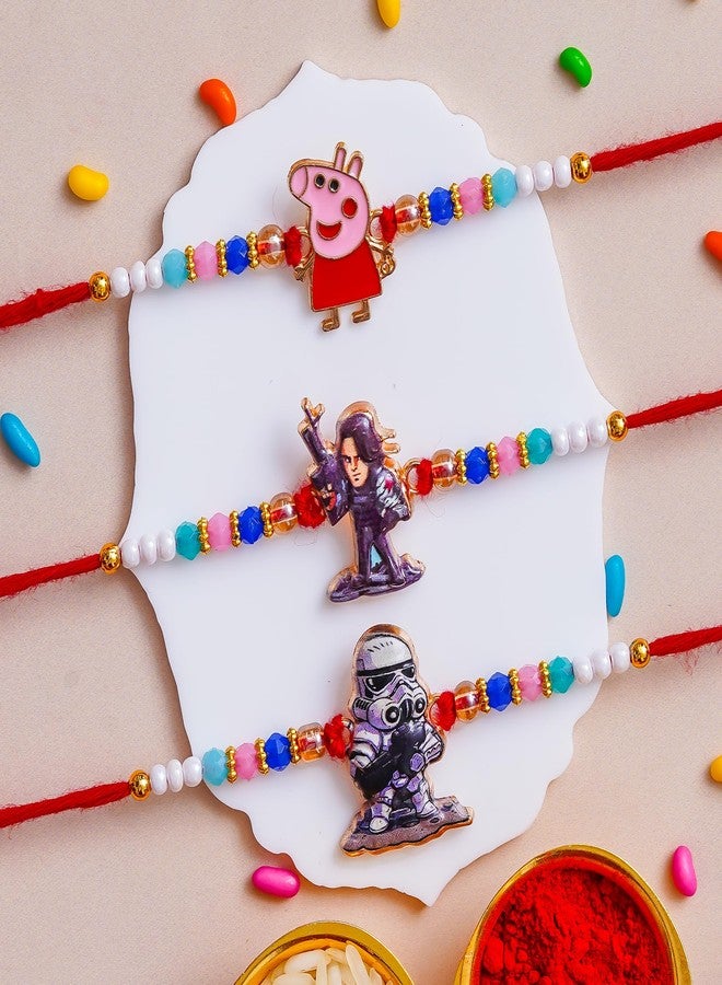 Pride Store Stylish Cartoon Character Kids Rakhi Set with Tilak Pack and Greeting Card for Brother, Sister, Baby Boy, Baby Girl, Chhota Bhai (4293-kids-PEPA-A-AST-6U) - Image 2
