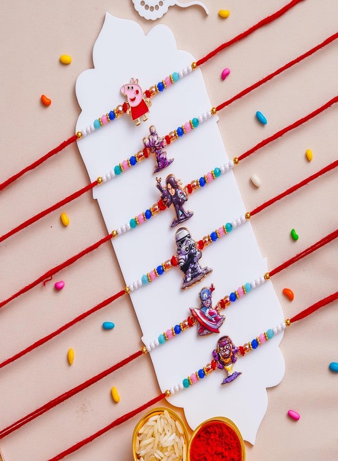 Pride Store Stylish Cartoon Character Kids Rakhi Set with Tilak Pack and Greeting Card for Brother, Sister, Baby Boy, Baby Girl, Chhota Bhai (4293-kids-PEPA-A-AST-6U) - Image 4