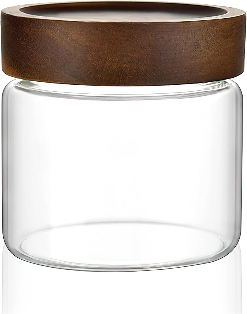 MOLADRI 17 oz/500 ml Clear Glass Storage Canister with Airtight Wooden Screw Lid, Small Cute Decorative Glass Container Jar for Coffee,Spice,Candy,Salt,Cookie,Condiment,Pepper,Sugar,Overnight Oatmeal - Image 1
