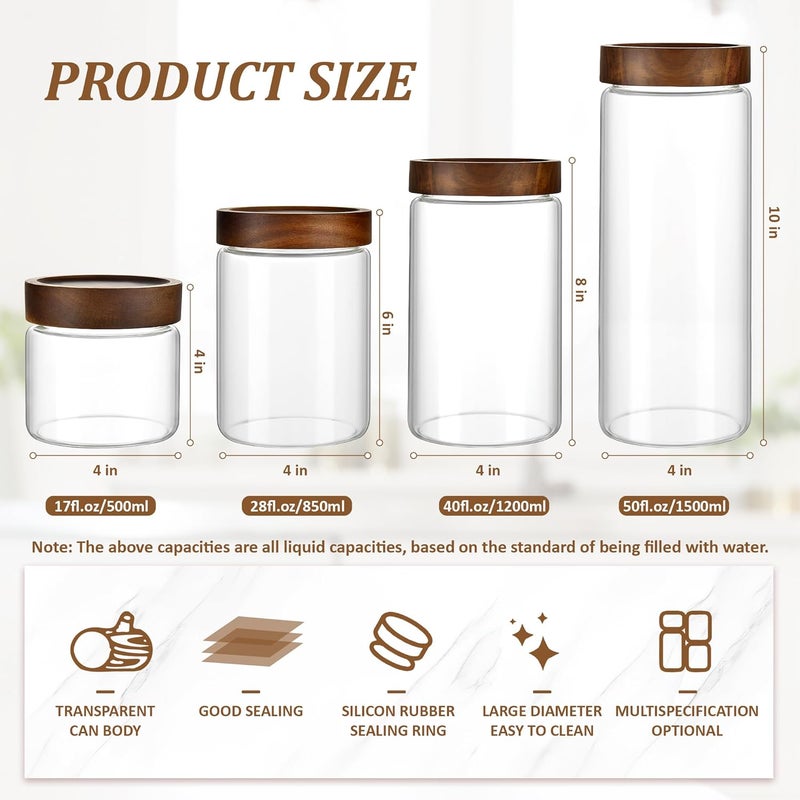 MOLADRI 17 oz/500 ml Clear Glass Storage Canister with Airtight Wooden Screw Lid, Small Cute Decorative Glass Container Jar for Coffee,Spice,Candy,Salt,Cookie,Condiment,Pepper,Sugar,Overnight Oatmeal - Image 3