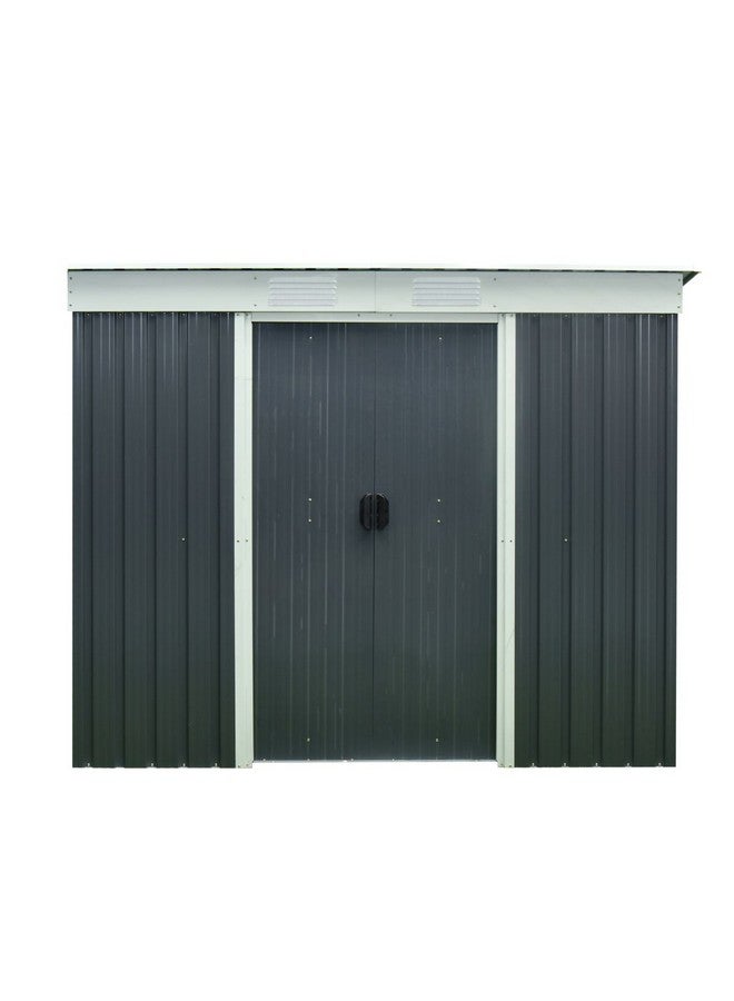 Generic Weather Resistant Durable Pent Metal Garden Shed Dark Grey and Silver 4 x 7 ft  - Image 1