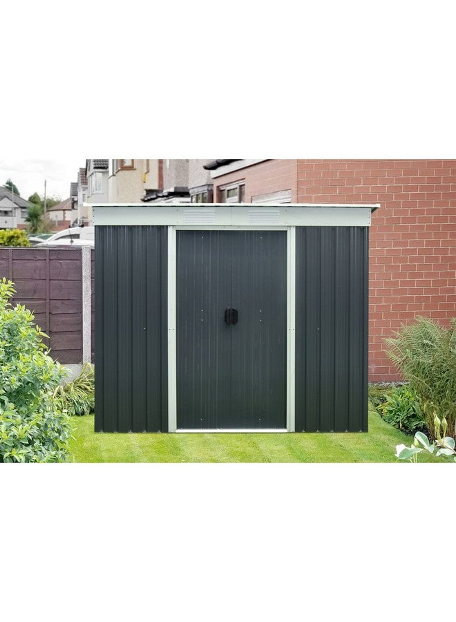 Generic Weather Resistant Durable Pent Metal Garden Shed Dark Grey and Silver 4 x 7 ft  - Image 3
