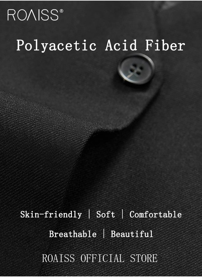 Men Single Breasted Formal Vests V Neck Sleeveless Slim Waistcoat for Male with Pockets and Back Drawstring for Business or Casual