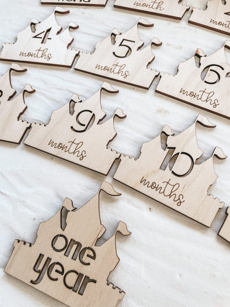 Cliths Set of 13 Pieces Wooden Princess Castle Milestone Cards, Baby Monthly Milestone. - Image 2