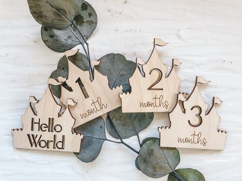 Cliths Set of 13 Pieces Wooden Princess Castle Milestone Cards, Baby Monthly Milestone. - Image 1
