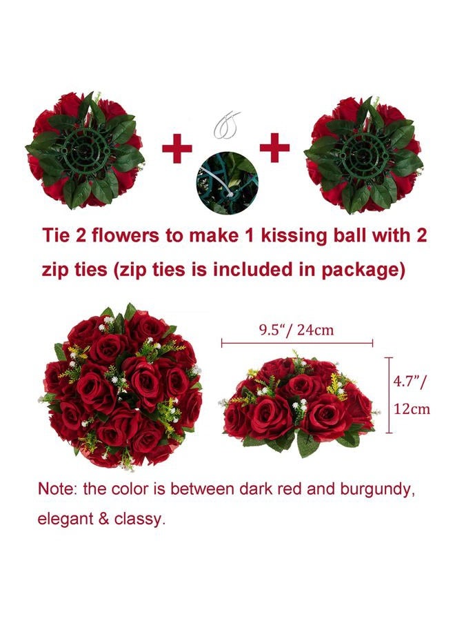 BLOSMON Flower Centerpieces for Tables Wedding 2 Pcs Crismon Fake Flowers with Base Rose Balls Arrangement Bouquet Floral Centerpiece Artificial Wedding Center Pieces of Home Party Decor - Image 4