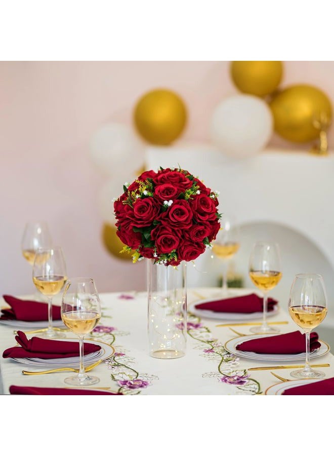 BLOSMON Flower Centerpieces for Tables Wedding 2 Pcs Crismon Fake Flowers with Base Rose Balls Arrangement Bouquet Floral Centerpiece Artificial Wedding Center Pieces of Home Party Decor - Image 3